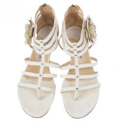 Pre Owned Jimmy Choo Cream Leather 'Oxide' Gladiator Sandals Size 40