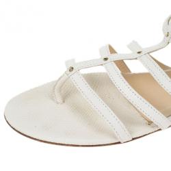 Pre Owned Jimmy Choo Cream Leather 'Oxide' Gladiator Sandals Size 40
