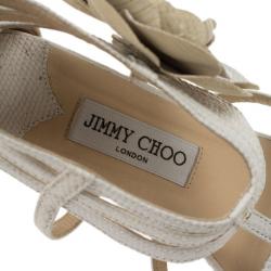 Pre Owned Jimmy Choo Cream Leather 'Oxide' Gladiator Sandals Size 40
