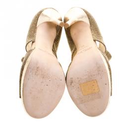 مملوكة مسبقًا Jimmy Choo Metallic Bronze Glitter Fabric Private Platform Sandals Size 38