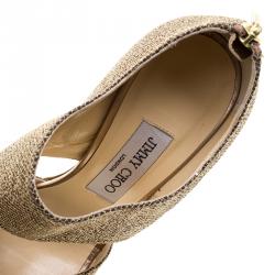 مملوكة مسبقًا Jimmy Choo Metallic Bronze Glitter Fabric Private Platform Sandals Size 38