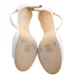 Pre Owned Jimmy Choo White Leather Lana T Strap Peep Toe Sandals Size 40
