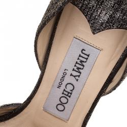 Pre Owned Jimmy Choo Metallic Grey Leather Hyacinth Chain Embellished Peep Toe D'orsay Sandals Size 35