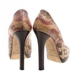 Pre Owned Jimmy Choo Two Tone Python Leather Proud Peep Toe Platform Pumps Size 35.5