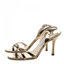 Pre Owned Jimmy Choo Metallic Bronze Leather India Strappy Slingback Sandals Size 37