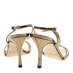 Pre Owned Jimmy Choo Metallic Bronze Leather India Strappy Slingback Sandals Size 37