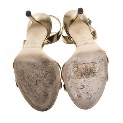 Pre Owned Jimmy Choo Metallic Bronze Leather India Strappy Slingback Sandals Size 37