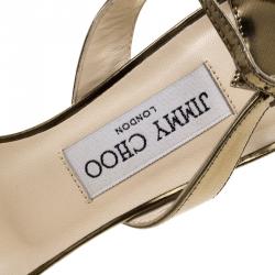 Pre Owned Jimmy Choo Metallic Bronze Leather India Strappy Slingback Sandals Size 37