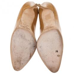 Pre Owned Jimmy Choo Tan Lizard Embossed Leather Gilbert Pumps Size 39
