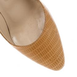 Pre Owned Jimmy Choo Tan Lizard Embossed Leather Gilbert Pumps Size 39