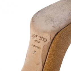Pre Owned Jimmy Choo Tan Lizard Embossed Leather Gilbert Pumps Size 39