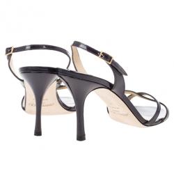 Pre Owned Jimmy Choo Navy Patent Leather India Slingback Sandals Size 38.5