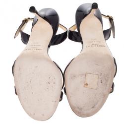 Pre Owned Jimmy Choo Navy Patent Leather India Slingback Sandals Size 38.5