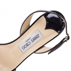 Pre Owned Jimmy Choo Navy Patent Leather India Slingback Sandals Size 38.5