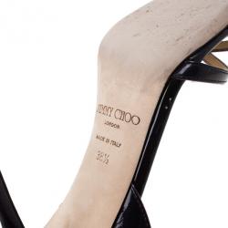 Pre Owned Jimmy Choo Navy Patent Leather India Slingback Sandals Size 38.5