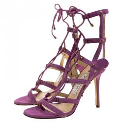 Pre Owned صندل غلادياتور جيمي تشو سويدي بنفسجي برباط كعب عالي مقاس 38