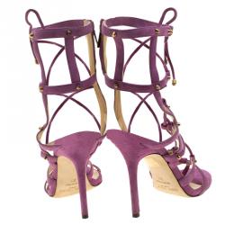 Pre Owned صندل غلادياتور جيمي تشو سويدي بنفسجي برباط كعب عالي مقاس 38