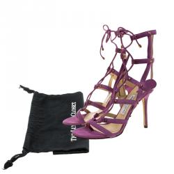 Pre Owned صندل غلادياتور جيمي تشو سويدي بنفسجي برباط كعب عالي مقاس 38