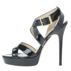 مملوكة مسبقًا Jimmy Choo Black Patent Vamp Platform Sandals Size 36