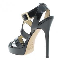 مملوكة مسبقًا Jimmy Choo Black Patent Vamp Platform Sandals Size 36