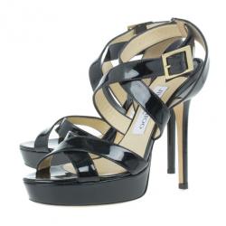 مملوكة مسبقًا Jimmy Choo Black Patent Vamp Platform Sandals Size 36