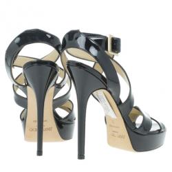 مملوكة مسبقًا Jimmy Choo Black Patent Vamp Platform Sandals Size 36