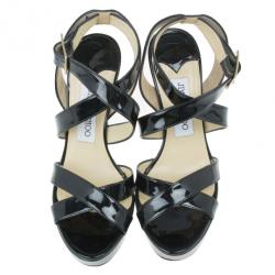 مملوكة مسبقًا Jimmy Choo Black Patent Vamp Platform Sandals Size 36