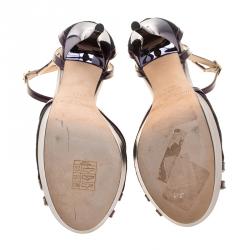 Pre Owned Jimmy Choo Purple Leather and Lace Laurita Platform Ankle Strap Sandals Size 36.5