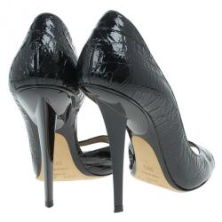 مملوكة مسبقًا Jimmy Choo Black Croc Embossed Leather D'orsay Pumps Size 39.5