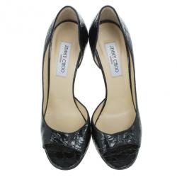 مملوكة مسبقًا Jimmy Choo Black Croc Embossed Leather D'orsay Pumps Size 39.5