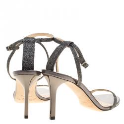 Pre Owned Jimmy Choo Silver Glitter Daisy Ankle Strap Sandals Size 36