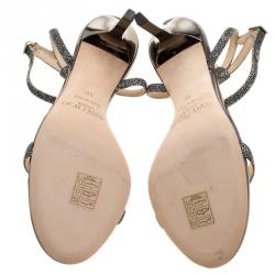 Pre Owned Jimmy Choo Silver Glitter Daisy Ankle Strap Sandals Size 36