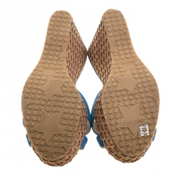 Pre Owned Jimmy Choo Blue Suede Perfume Cross Strap Cork Wedge Slides Size 37