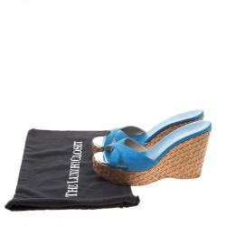 Pre Owned Jimmy Choo Blue Suede Perfume Cross Strap Cork Wedge Slides Size 37