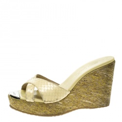 Pre Owned Jimmy Choo Yellow Python Leather Perfume Cork Wedge Slides Size 36