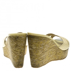 Pre Owned Jimmy Choo Yellow Python Leather Perfume Cork Wedge Slides Size 36