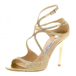 Pre Owned Jimmy Choo Metallic Gold Lamè Ivette Sandals Size 38.5