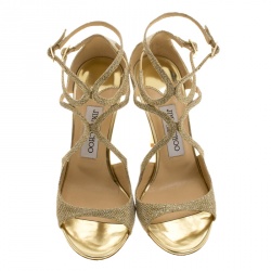 Pre Owned Jimmy Choo Metallic Gold Lamè Ivette Sandals Size 38.5