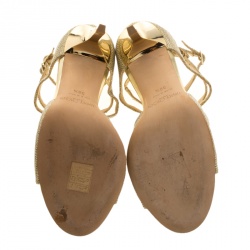 Pre Owned Jimmy Choo Metallic Gold Lamè Ivette Sandals Size 38.5