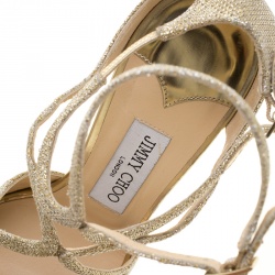Pre Owned Jimmy Choo Metallic Gold Lamè Ivette Sandals Size 38.5