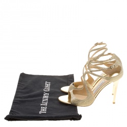 Pre Owned Jimmy Choo Metallic Gold Lamè Ivette Sandals Size 38.5
