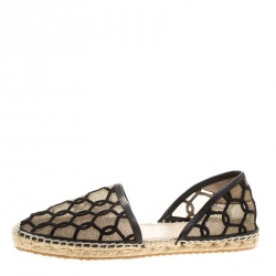 Pre Owned Jimmy Choo Black Embroidered Mesh Dreya D'orsay Flat Espadrilles Size 38