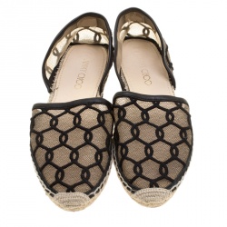 Pre Owned Jimmy Choo Black Embroidered Mesh Dreya D'orsay Flat Espadrilles Size 38