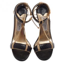 Pre Owned Jimmy Choo Black Python Embossed Ankle Strap Sandals Size 37.5