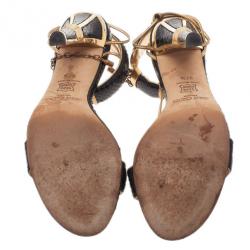 Pre Owned Jimmy Choo Black Python Embossed Ankle Strap Sandals Size 37.5