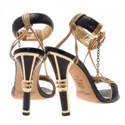 Pre Owned Jimmy Choo Black Python Embossed Ankle Strap Sandals Size 37.5