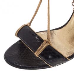 Pre Owned Jimmy Choo Black Python Embossed Ankle Strap Sandals Size 37.5