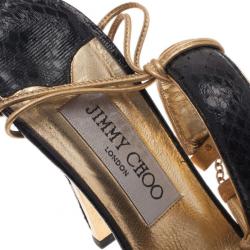 Pre Owned Jimmy Choo Black Python Embossed Ankle Strap Sandals Size 37.5