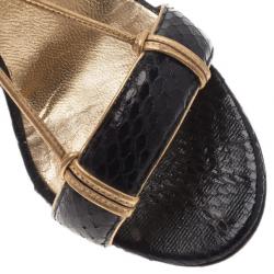 Pre Owned Jimmy Choo Black Python Embossed Ankle Strap Sandals Size 37.5