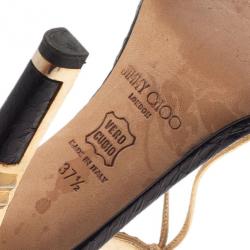 Pre Owned Jimmy Choo Black Python Embossed Ankle Strap Sandals Size 37.5